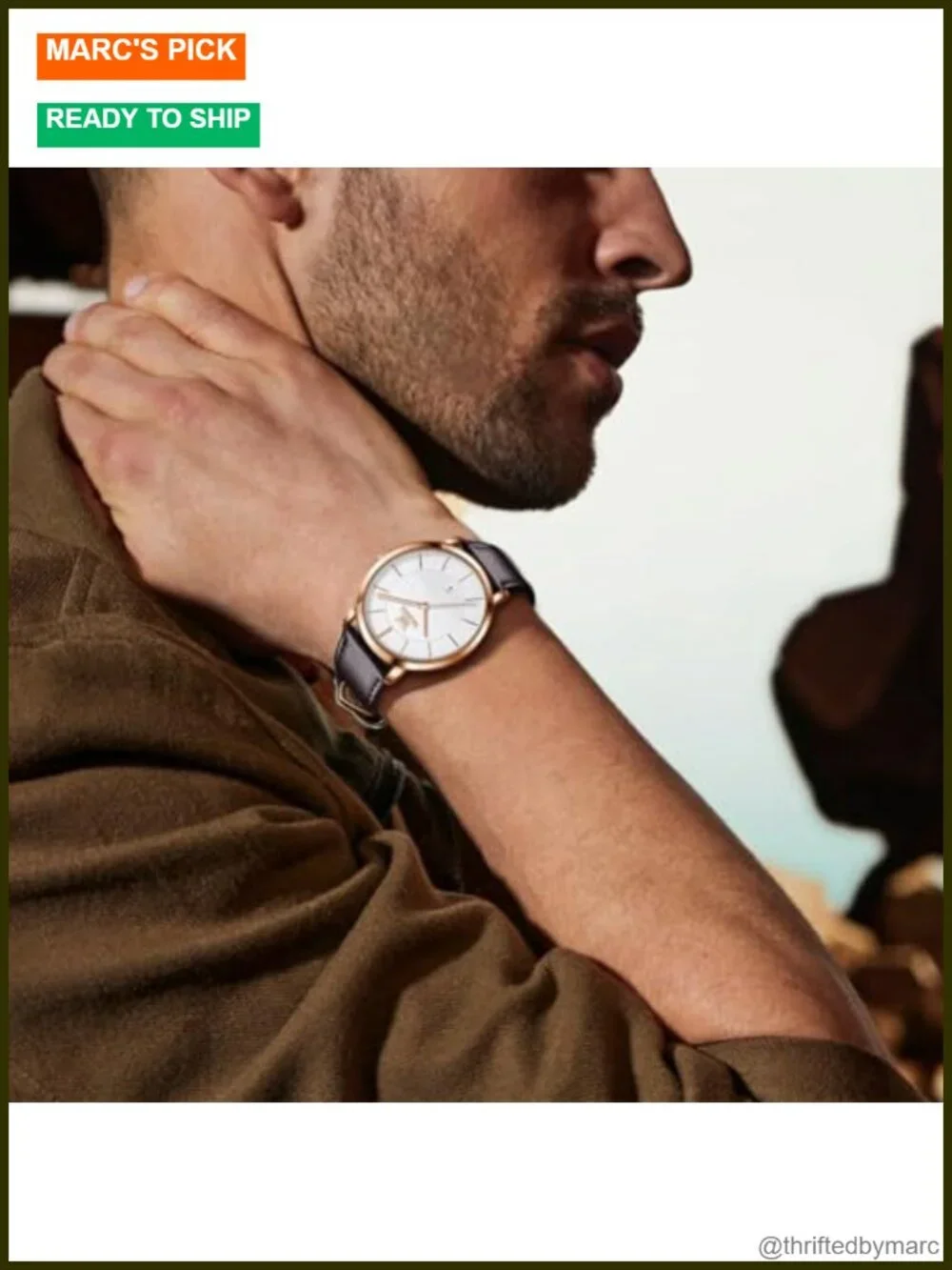 Ultra Thin Leather Watch for Men Dress Casual Minimalist Quartz Analog